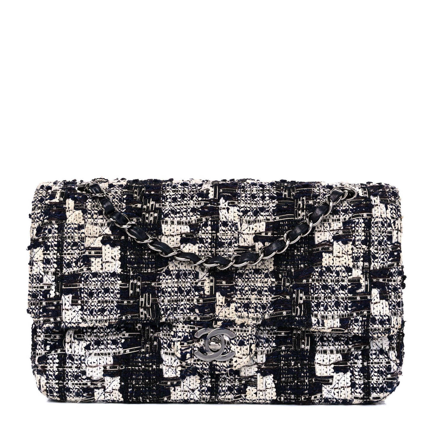 Tweed Quilted Flap Navy White