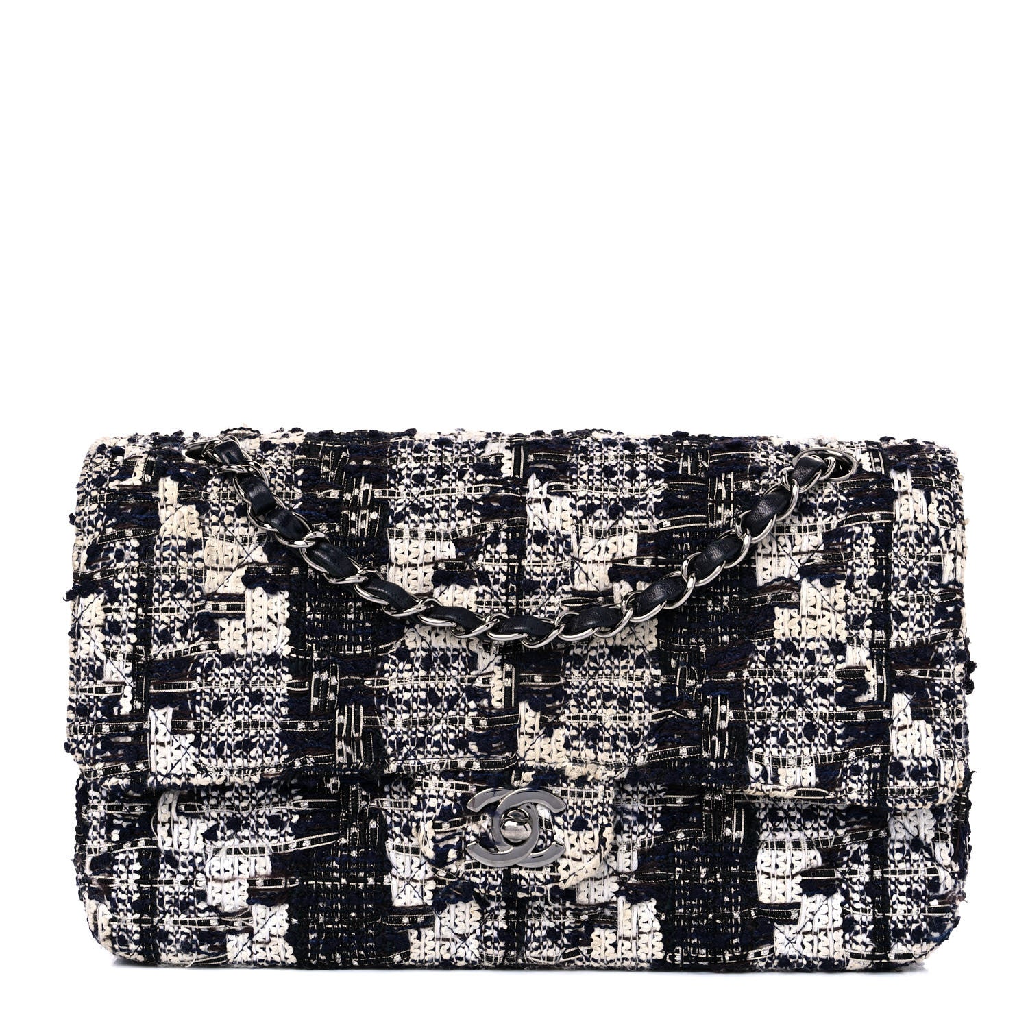 Chanel Tweed Quilted Flap Navy White 1 of 27