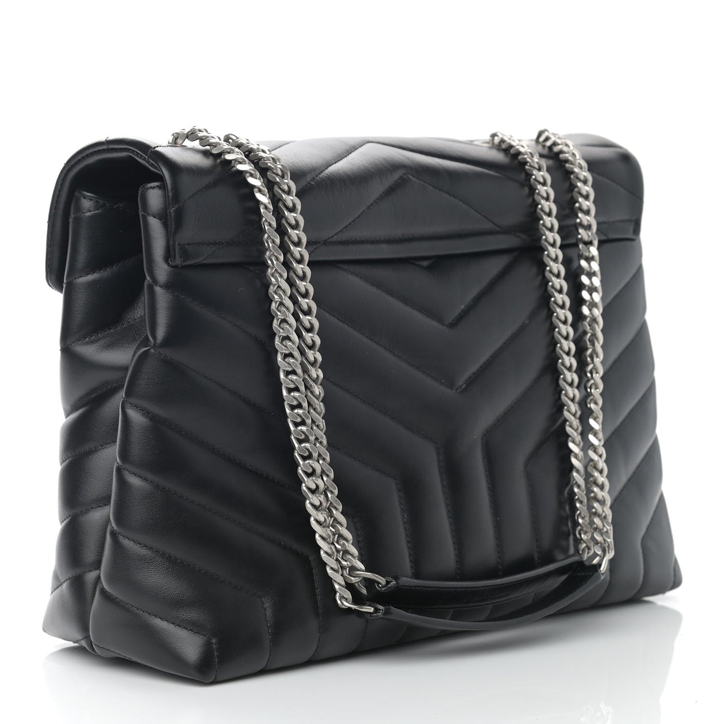 Calfskin Y Quilted Monogram Medium Loulou Chain Satchel Black