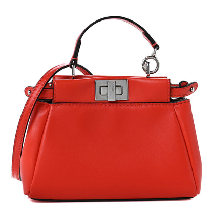 Fendi Shiny Nappa Micro Peekaboo Iconic Satchel Rosso Pimento 1 of 8