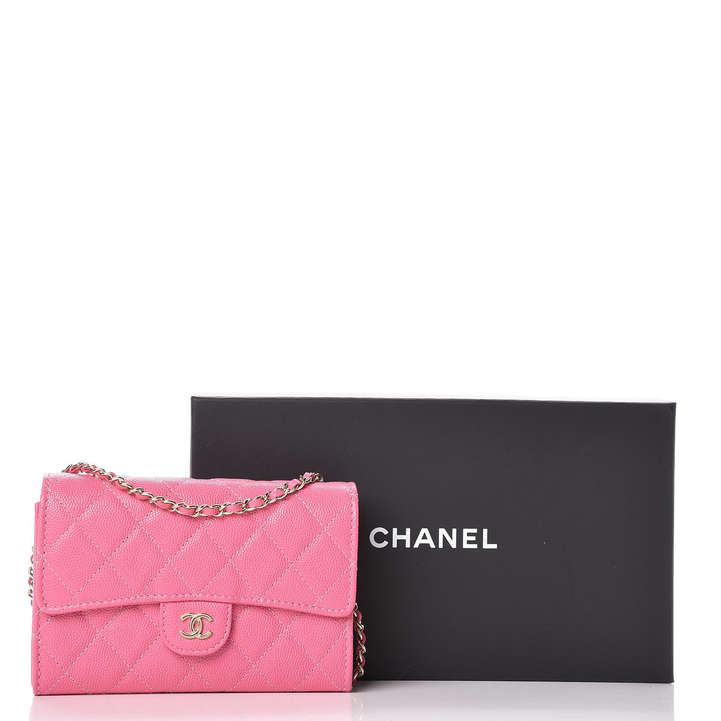 Caviar Quilted Clutch With Chain Pink