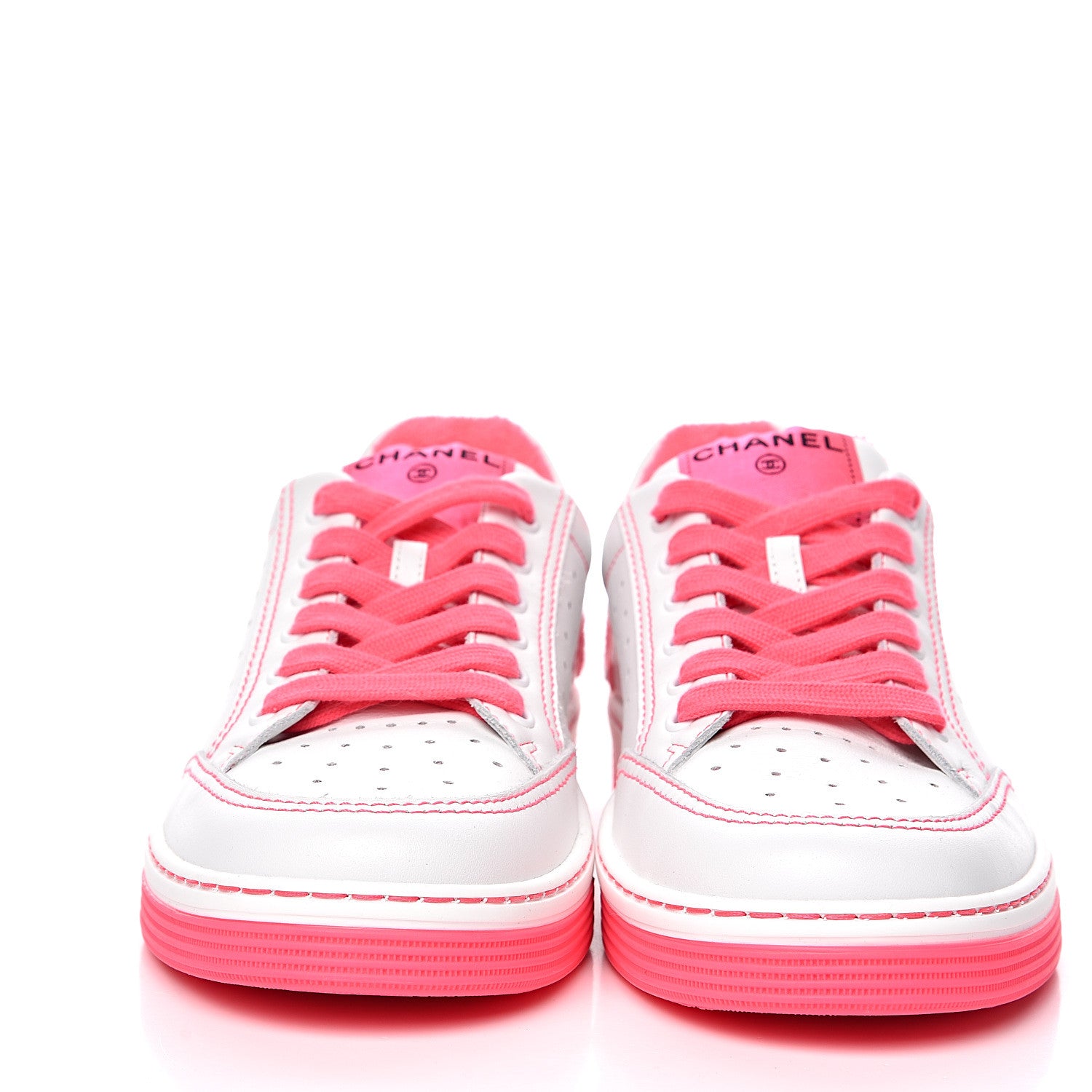 Chanel Calfskin Womens Logo Sneakers 39 Fuchsia White 2 of 8