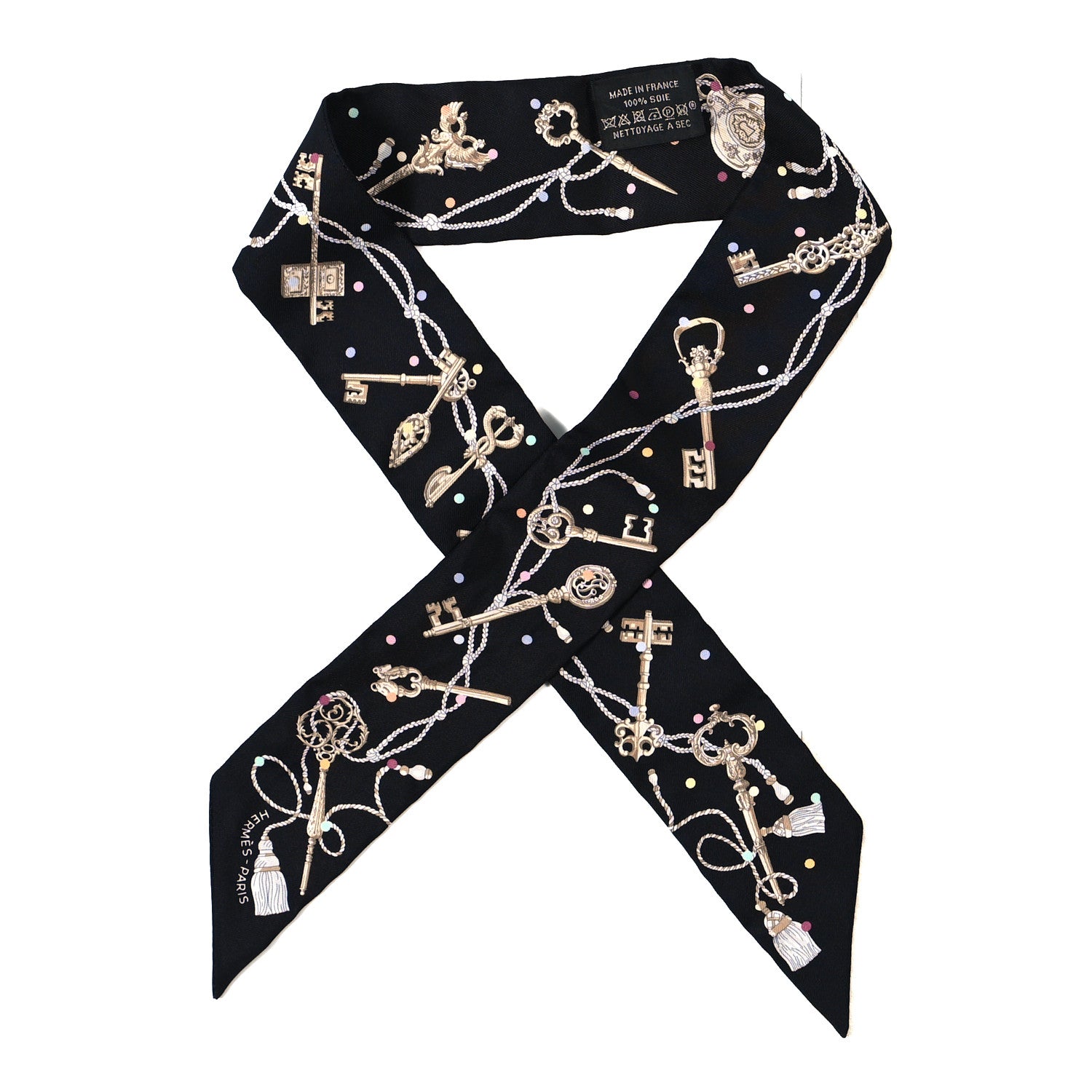 Hermes Silk Les Cles A Pois Twilly Black Beige Rose Multicolor 1 of 3