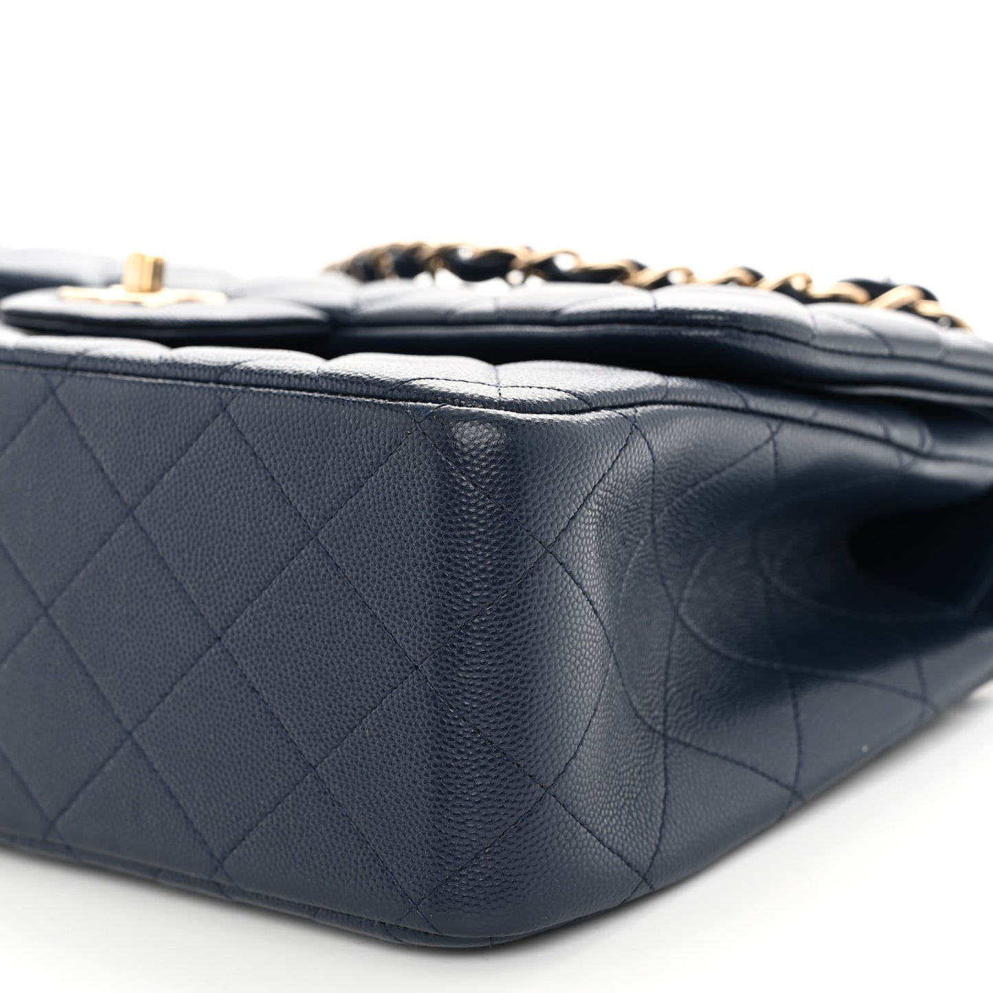 Caviar Quilted Jumbo Double Flap Navy Blue
