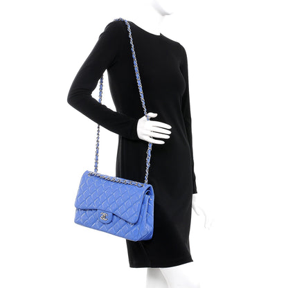 Chanel Patent Quilted Jumbo Double Flap Blue 2 of 7