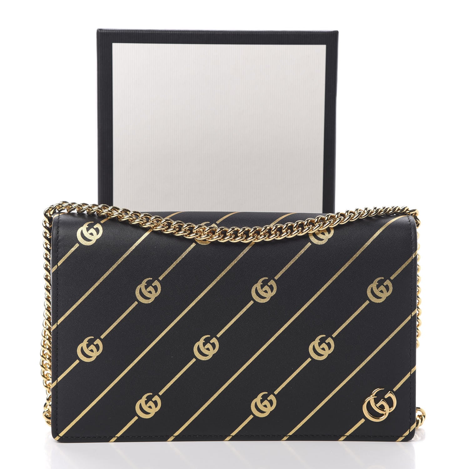 Gucci Calfskin Diagonal GG Mini Chain Wallet Black Gold 10 of 10