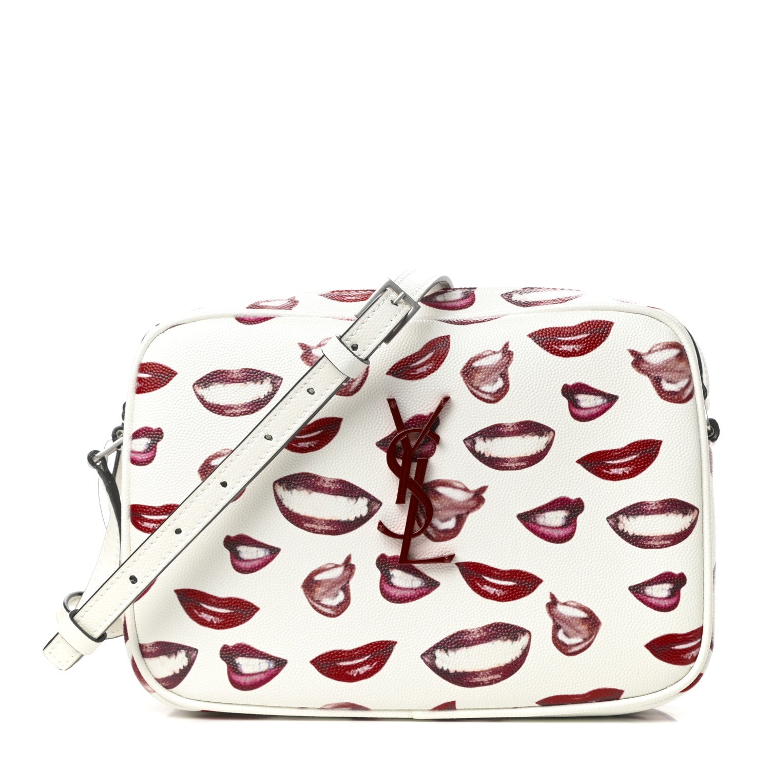 Saint Laurent Grain De Poudre Lips Print Medium Classic Monogram Camera Bag White Red 1 of 9