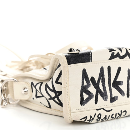 Balenciaga Agneau Arena Graffiti All Over Classic Silver Hardware Mini City White Black 8 of 10