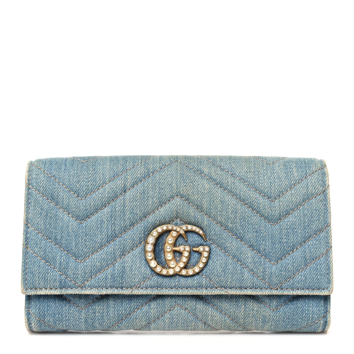 Gucci Denim Matelasse Pearly GG Marmont Continental Wallet Blue 1 of 10