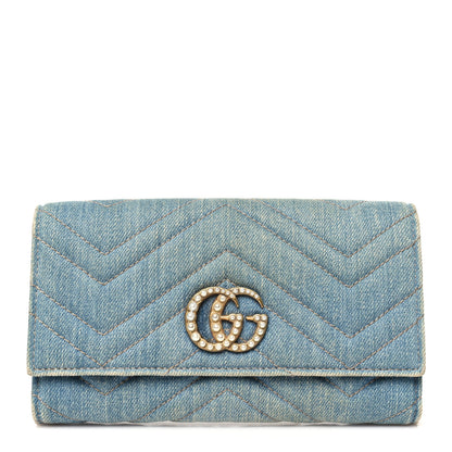 Gucci Denim Matelasse Pearly GG Marmont Continental Wallet Blue 1 of 10