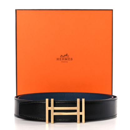Hermes Box Togo 32mm Au Carre H Belt 85 34 Black Bleu De Malte 7 of 7