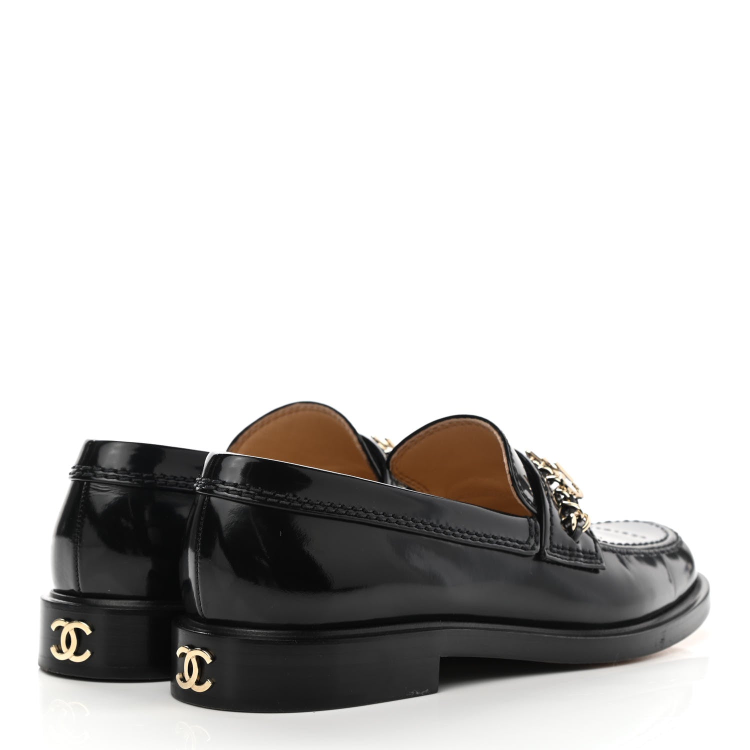 Chanel Shiny Calfskin Logo Loafers 38 Black 4 of 8