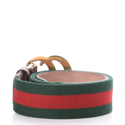 Gucci Nylon Calfskin Double G Web 40mm Belt 95 38 Green Red Cuir 3 of 6