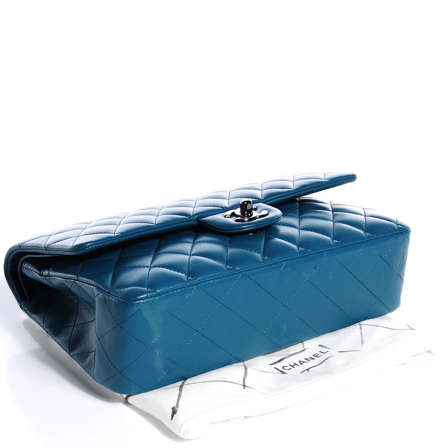 Lambskin Quilted Medium Double Flap Turquoise