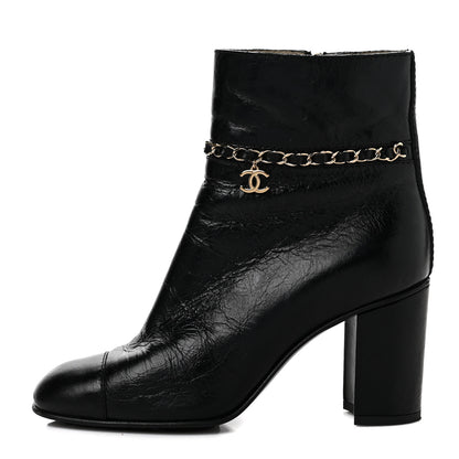 Chanel Crackled Calfskin CC Short Boots 37 Black 1 of 7