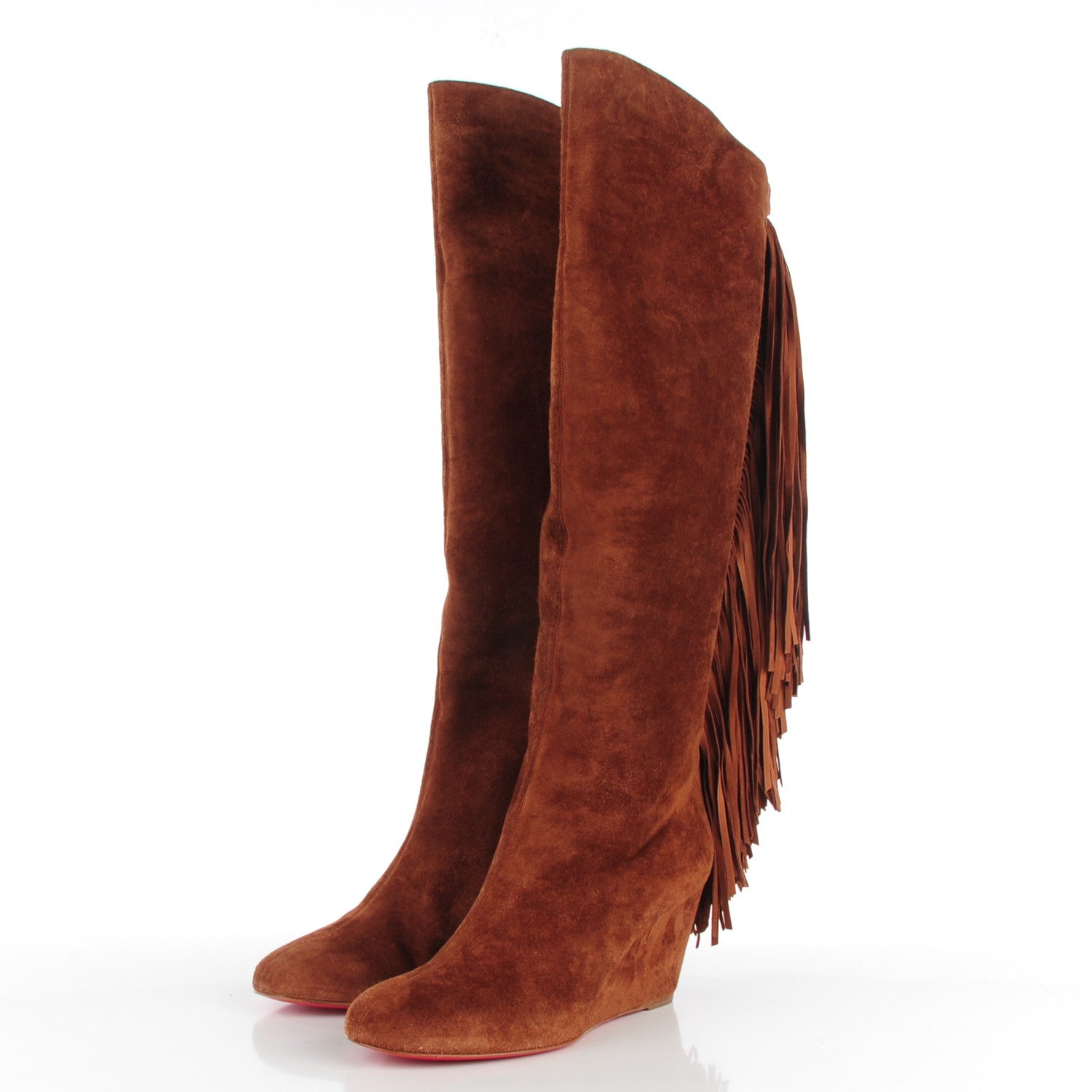 Christian Louboutin Suede Calfskin Pouliche Fringe 70 Boots 41 Havane 3 of 7