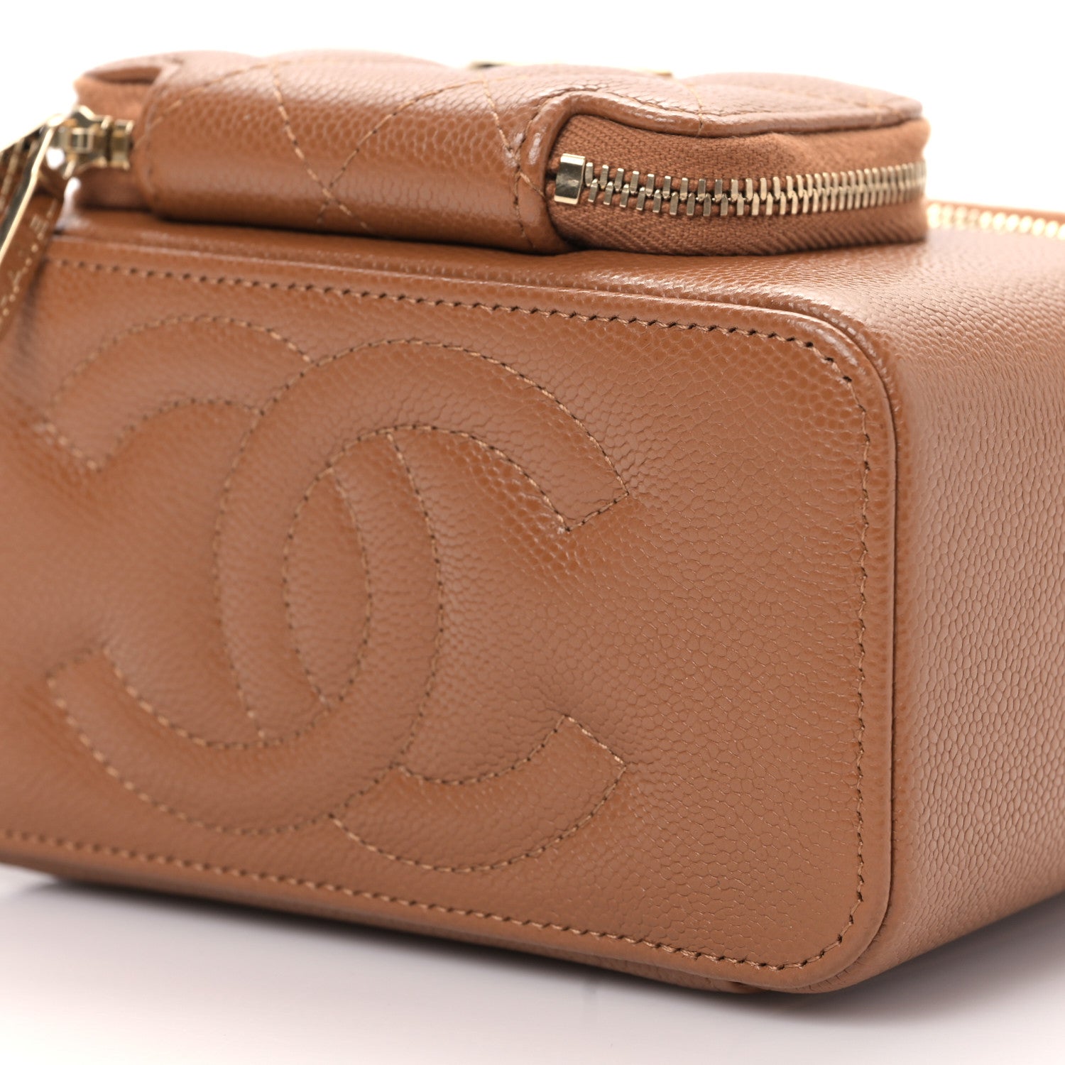 Chanel Caviar Quilted Top Handle Pocket Vanity Case Camel 10 of 10