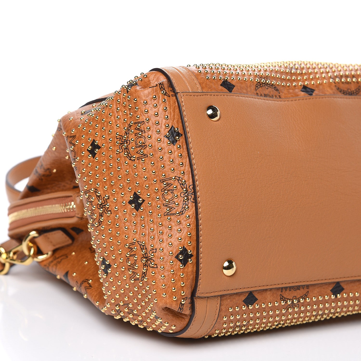 MCM Visetos Studded Medium Boston Satchel Cognac 8 of 10