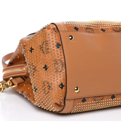 MCM Visetos Studded Medium Boston Satchel Cognac 8 of 10