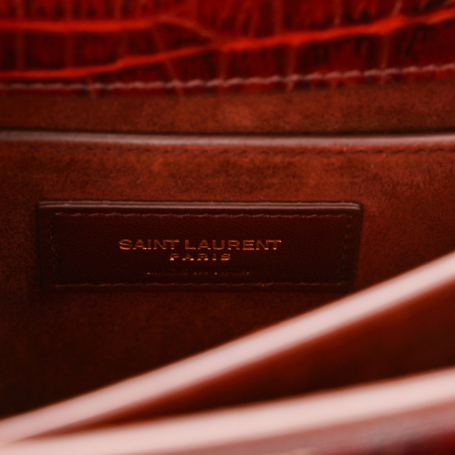 Saint Laurent Calfskin Crocodile Embossed Medium Monogram Sunset  Amber 6 of 9