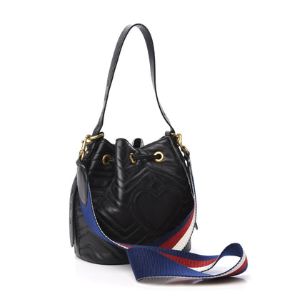 Gucci Calfskin Matelasse Sylvie Web GG Marmont Bucket Bag Black 3 of 11