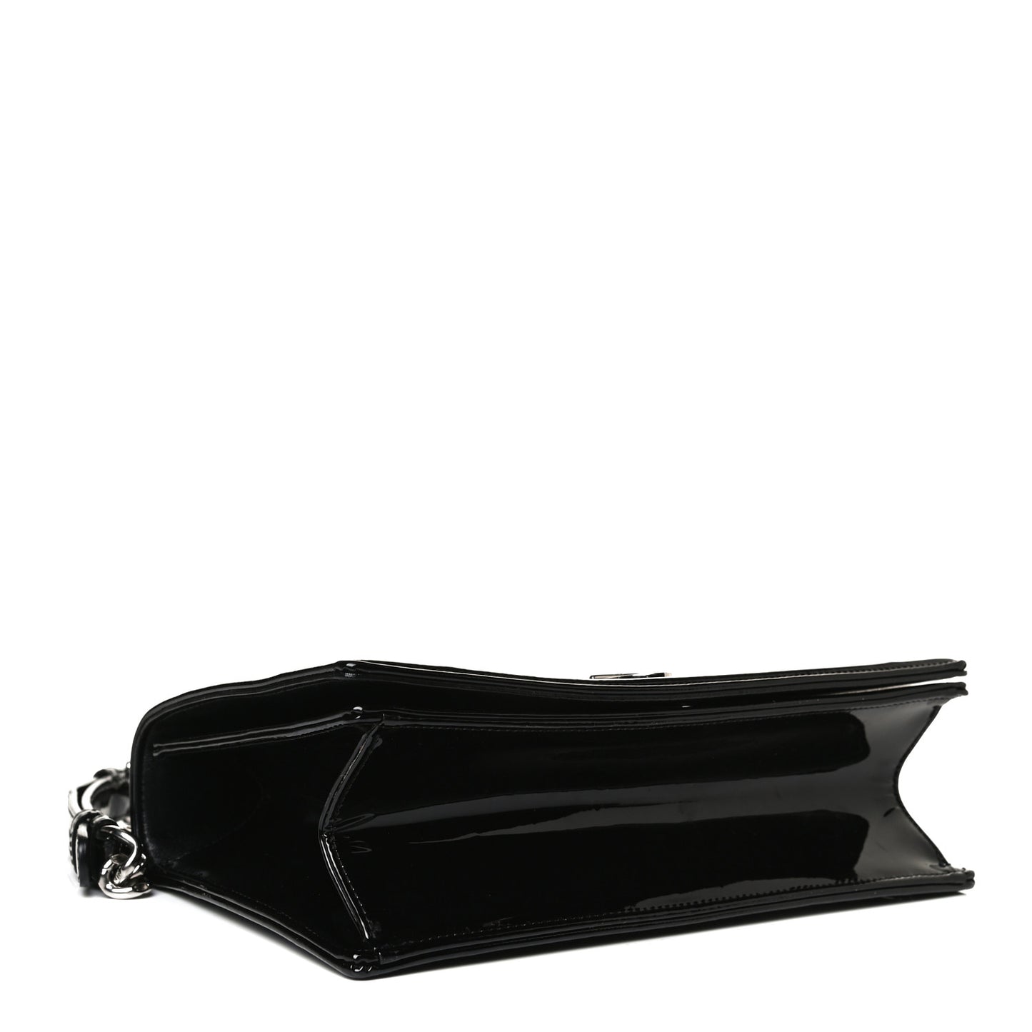 Patent Medium Diorama Flap Bag Black