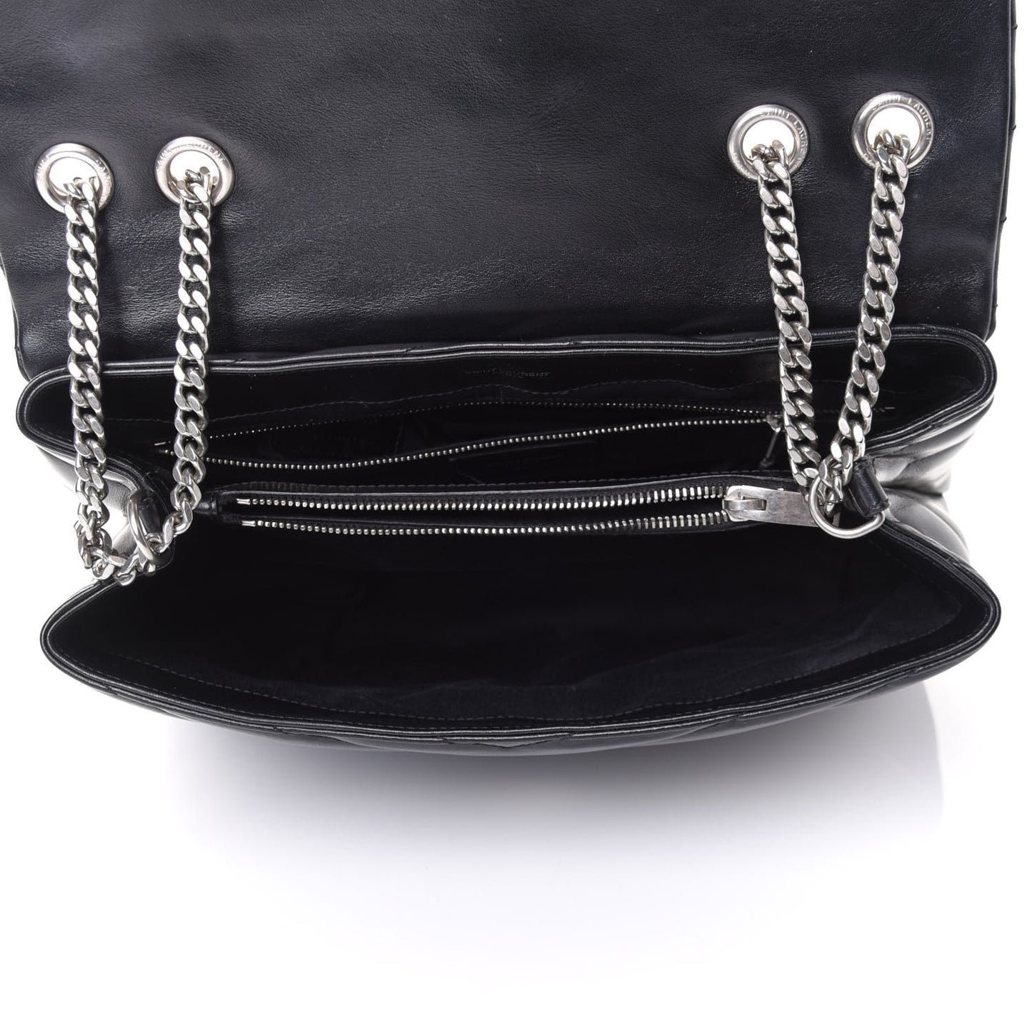 Calfskin Y Quilted Monogram Medium Loulou Chain Satchel Black