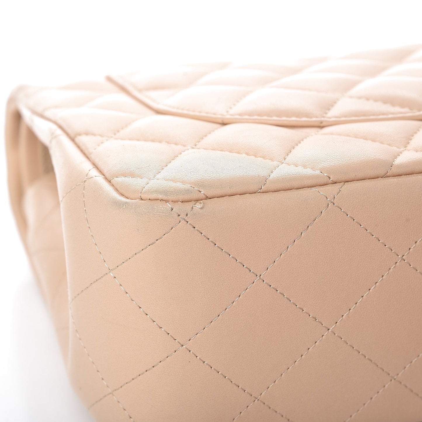 Lambskin Quilted Jumbo Double Flap Beige Clair