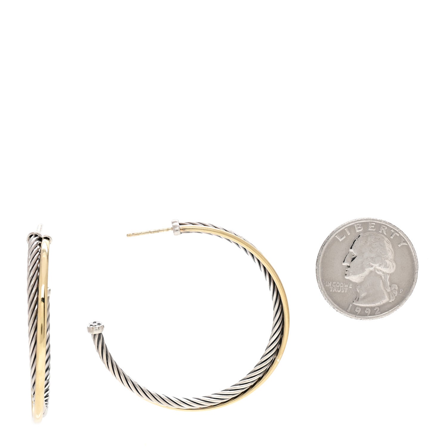 David Yurman Sterling Silver 18K Yellow Gold 44mm Extra Large Crossover Cable Hoop Earrings 2 of 4