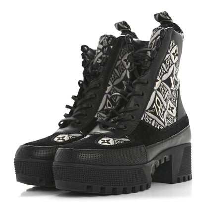 Louis Vuitton Suede Calfskin Jacquard Since 1854 Laureate Platform Desert Boots 37 Black 5 of 10