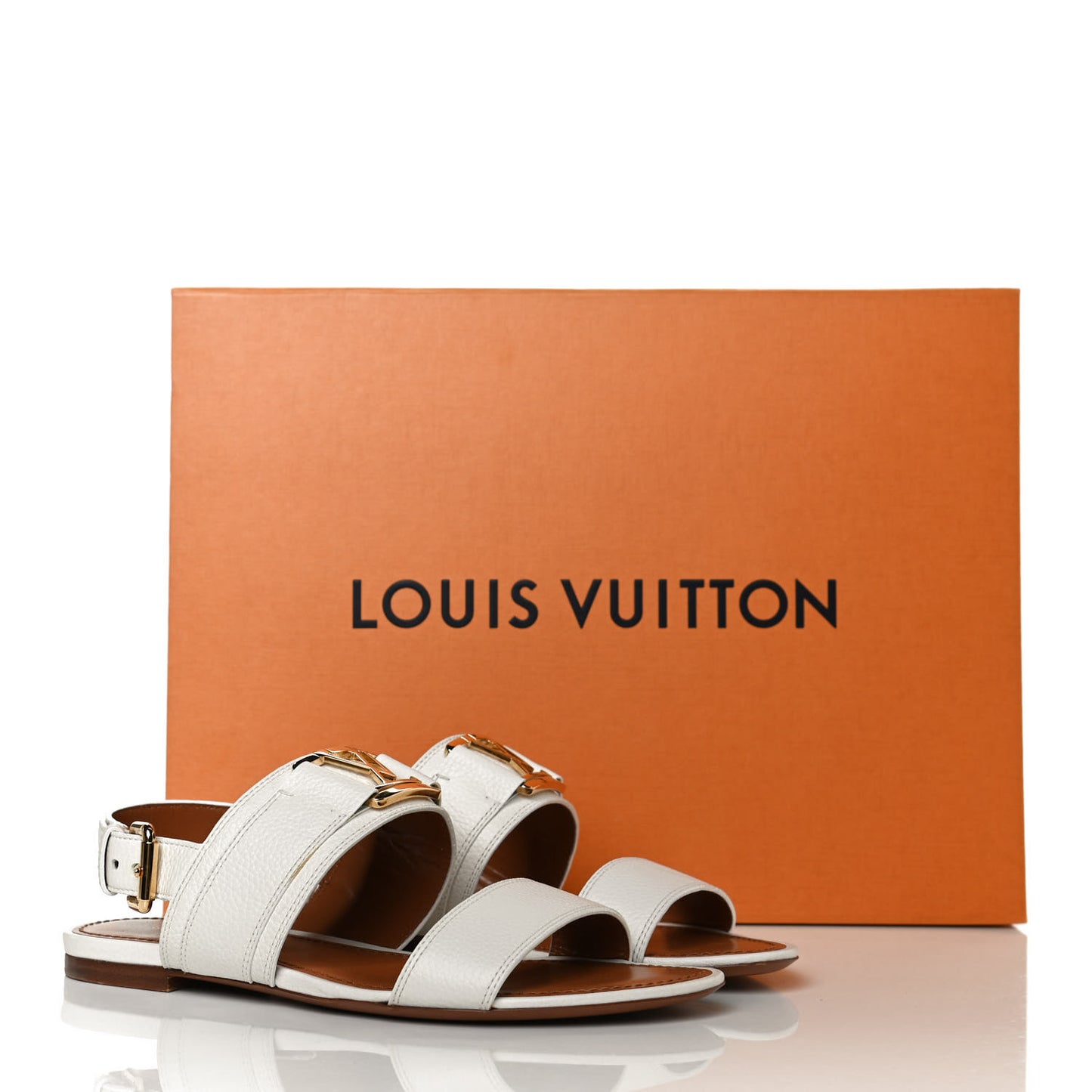 Grained Calfskin Horizon Flat Sandals 37 White