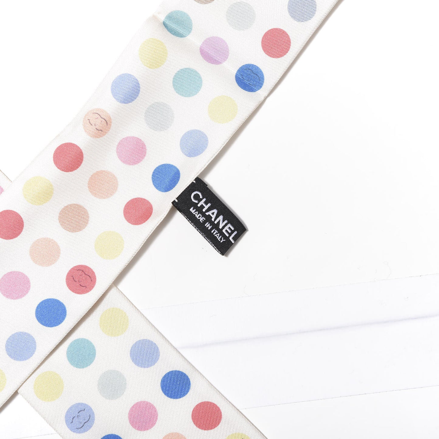 Silk Polka Dot CC Slim Bandeau Scarf Ivory Multicolor