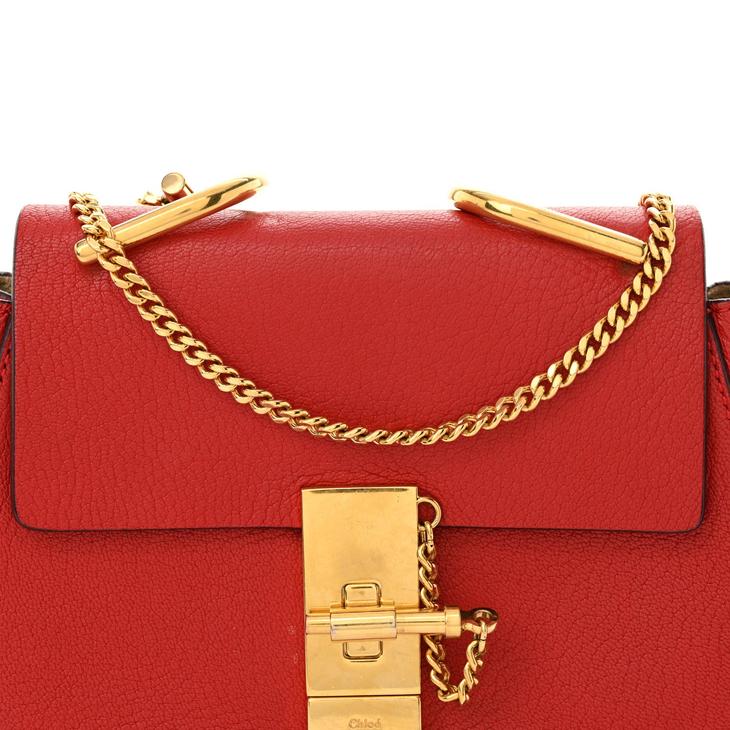 Chloe Grained Lambskin Mini Drew Shoulder Bag Plaid Red 7 of 11