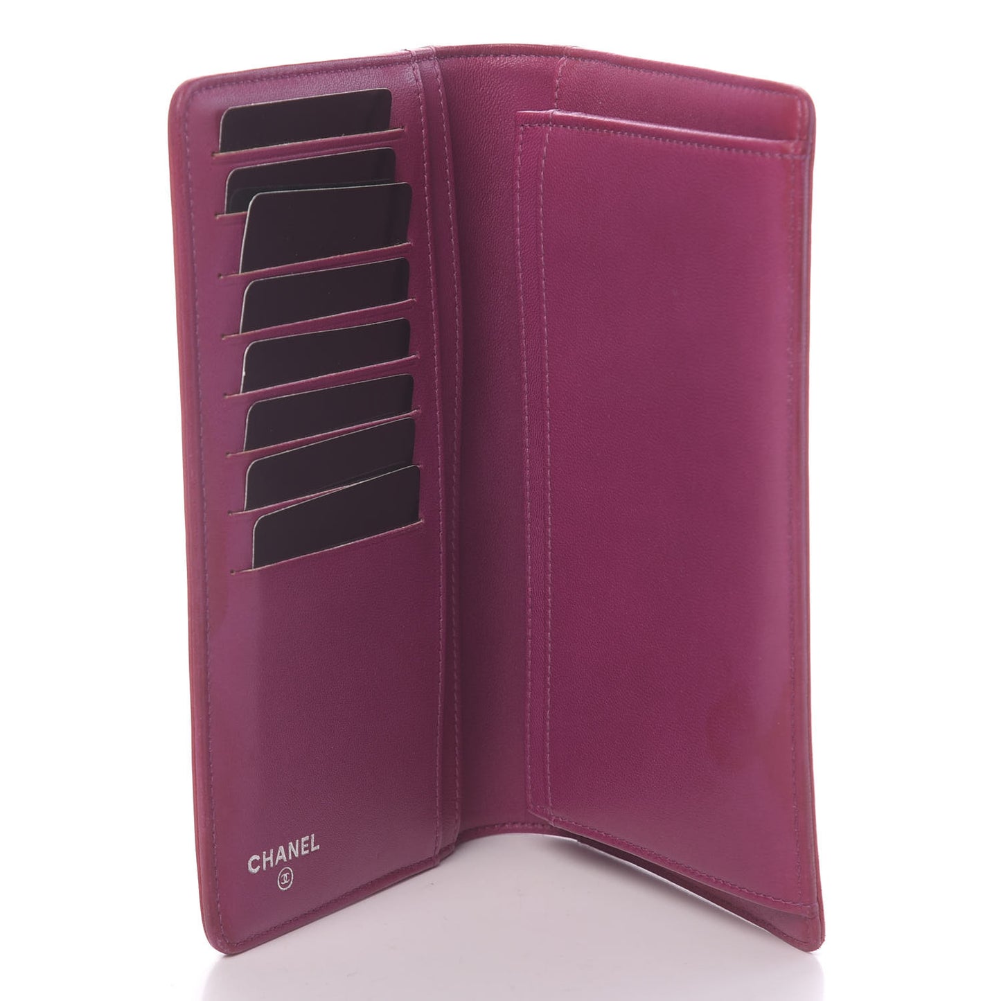 Lambskin Camellia Embossed Yen Wallet Fuchsia