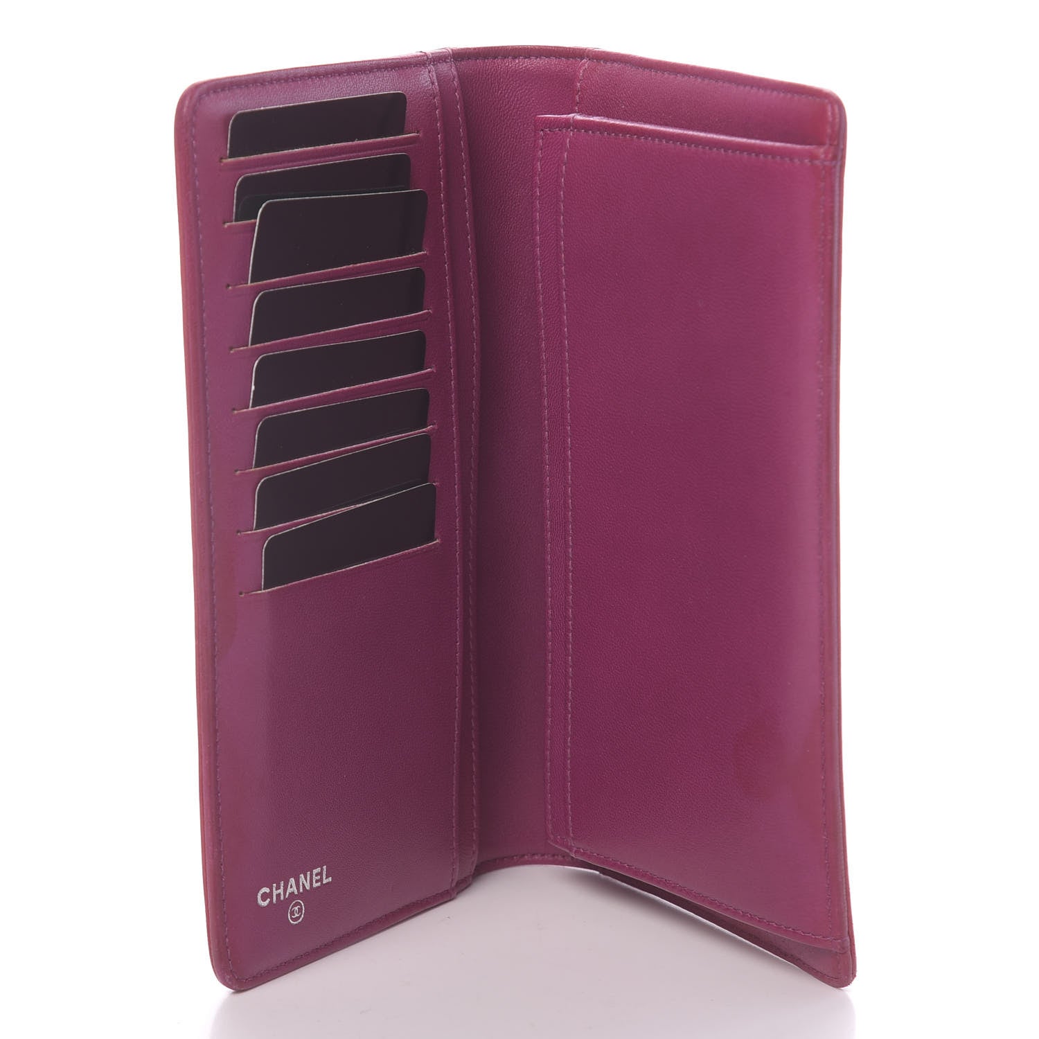 Chanel Lambskin Camellia Embossed Yen Wallet Fuchsia 5 of 12