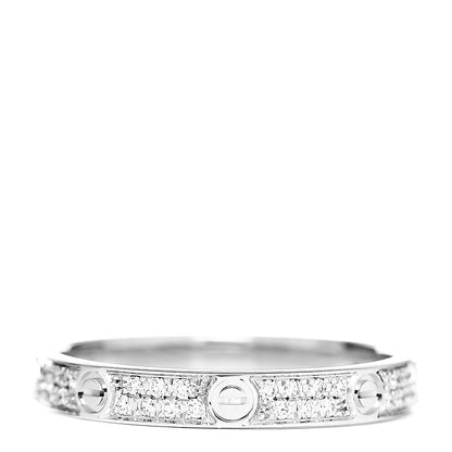 Cartier 18K White Gold Diamond 2.6mm LOVE Paved Band Ring 49 4.75 1 of 7