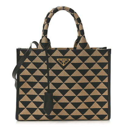Prada Jacquard Saffiano Triangolo Symbole Embroidered Small Tote Black Corda 1 of 10