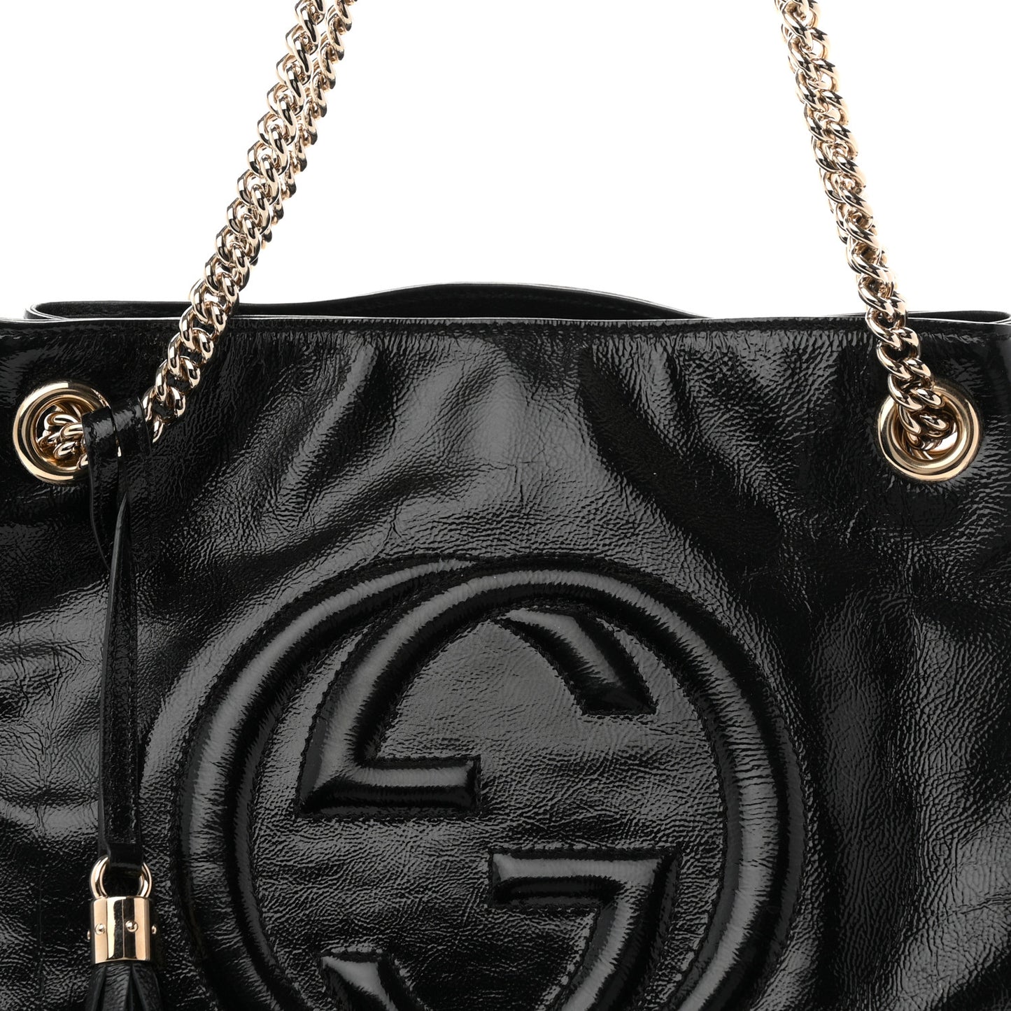 Patent Medium Soho Chain Shoulder Bag Black