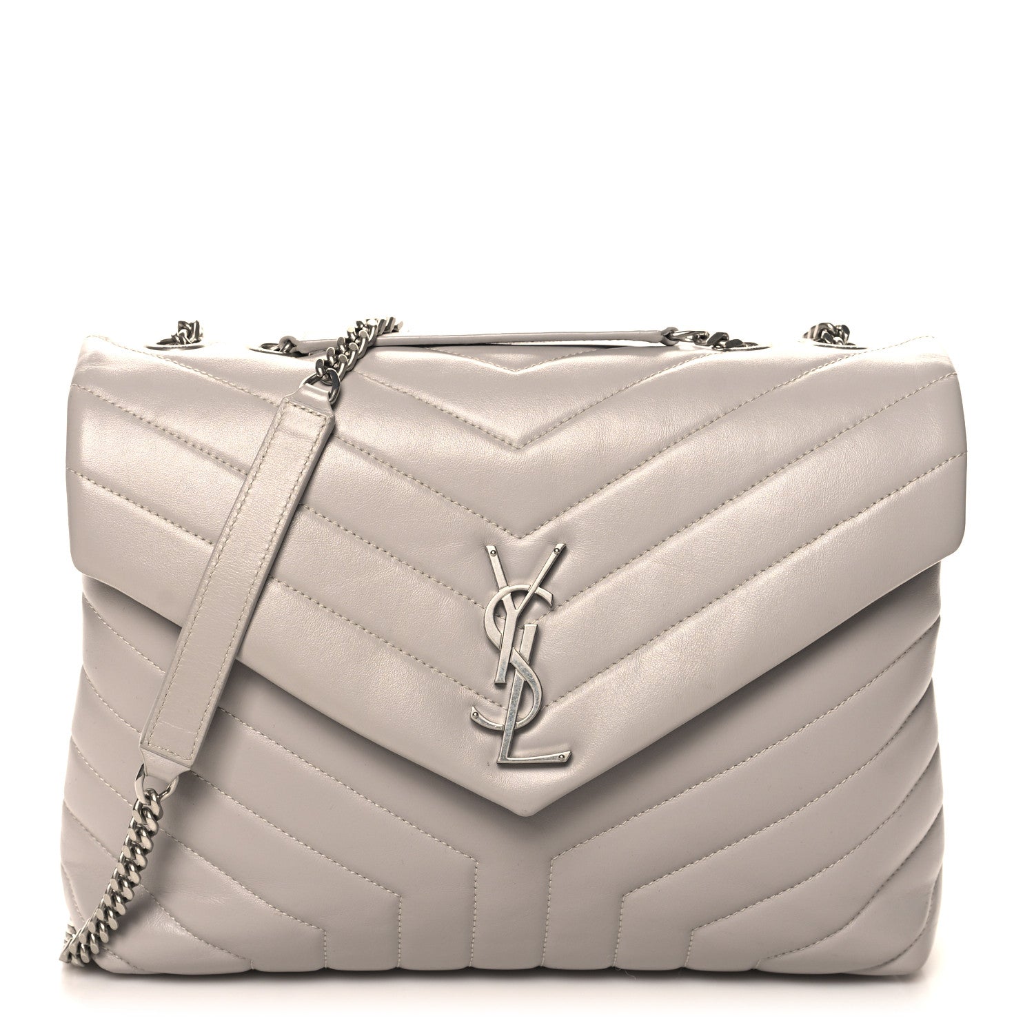 Saint Laurent Calfskin Y Quilted Monogram Medium Loulou Chain Satchel Granite 1 of 12