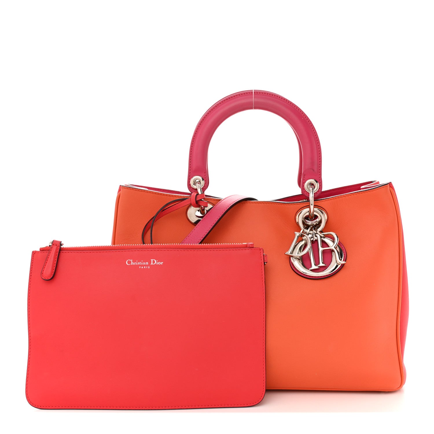 Christian Dior Smooth Calfskin Medium Tri-Color Diorissimo Tote Orange Fuchsia Red 1 of 16