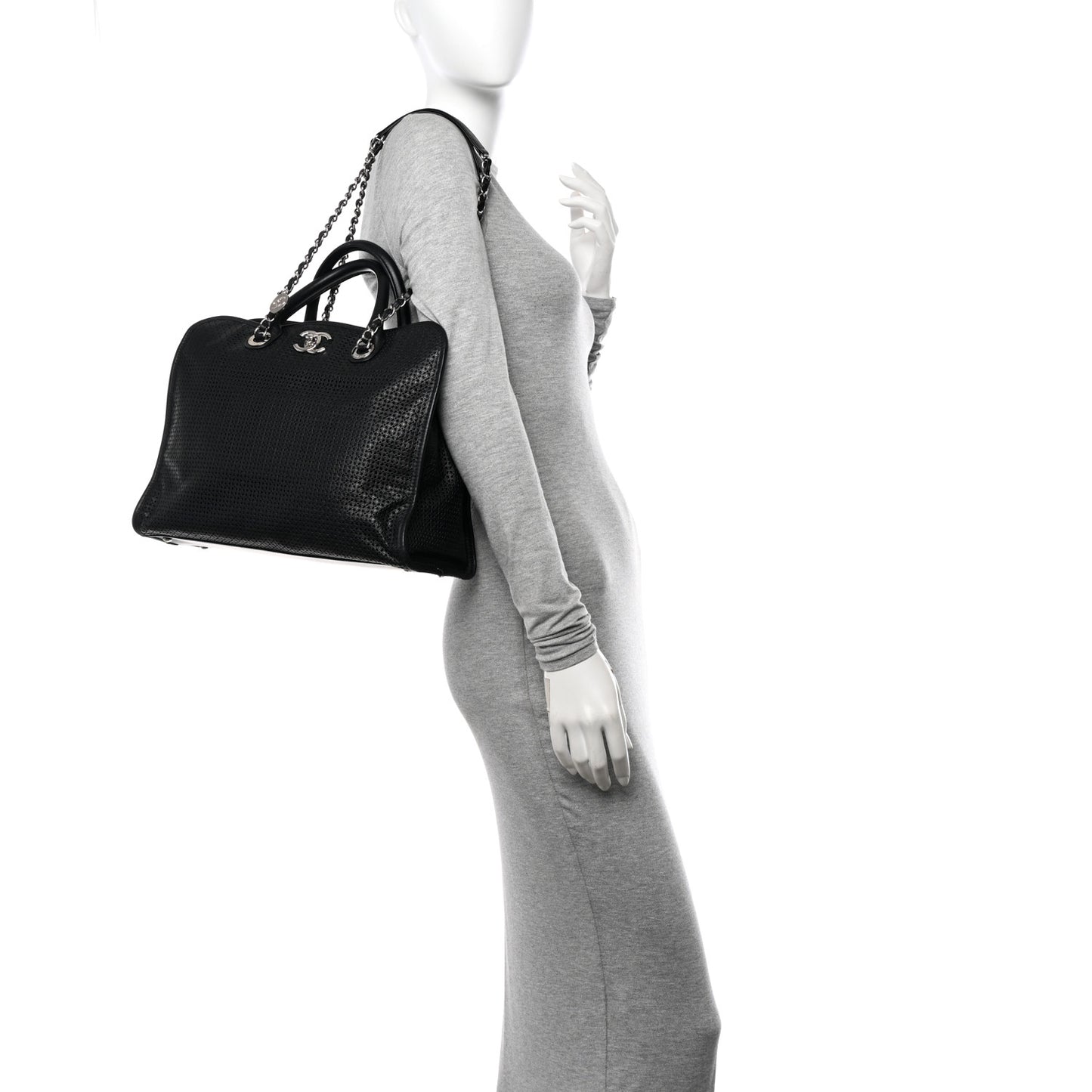 Calfskin Perforated Up In The Air Tote Black