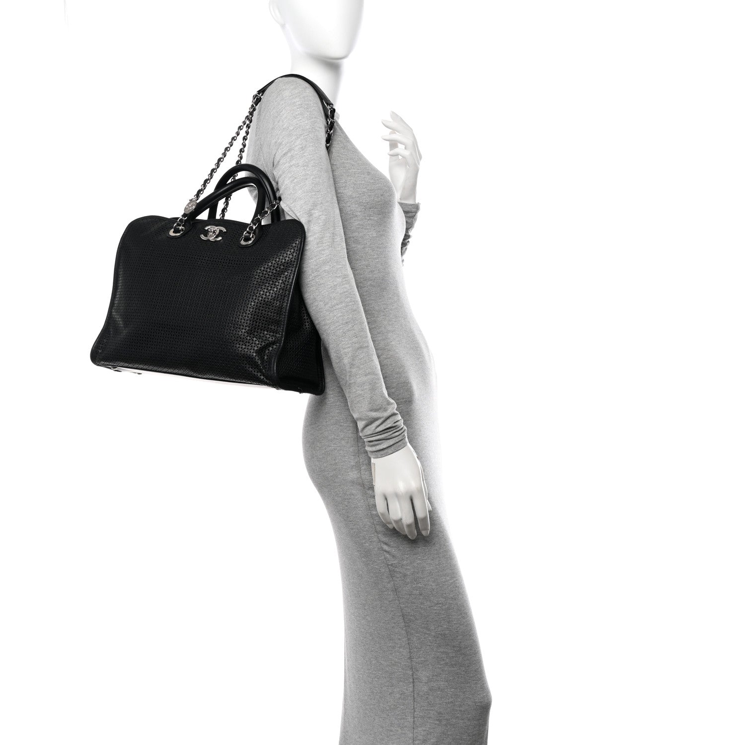 Chanel Calfskin Perforated Up In The Air Tote Black 2 of 14