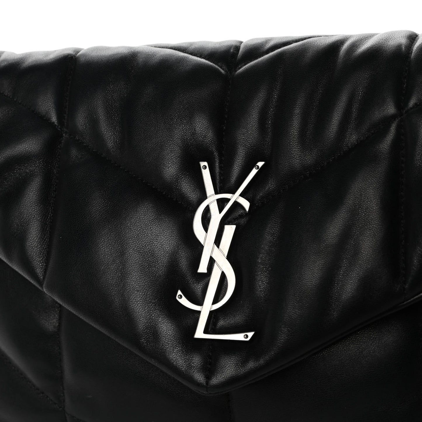 Lambskin Quilted Small Loulou Puffer Monogram Chain Satchel Black