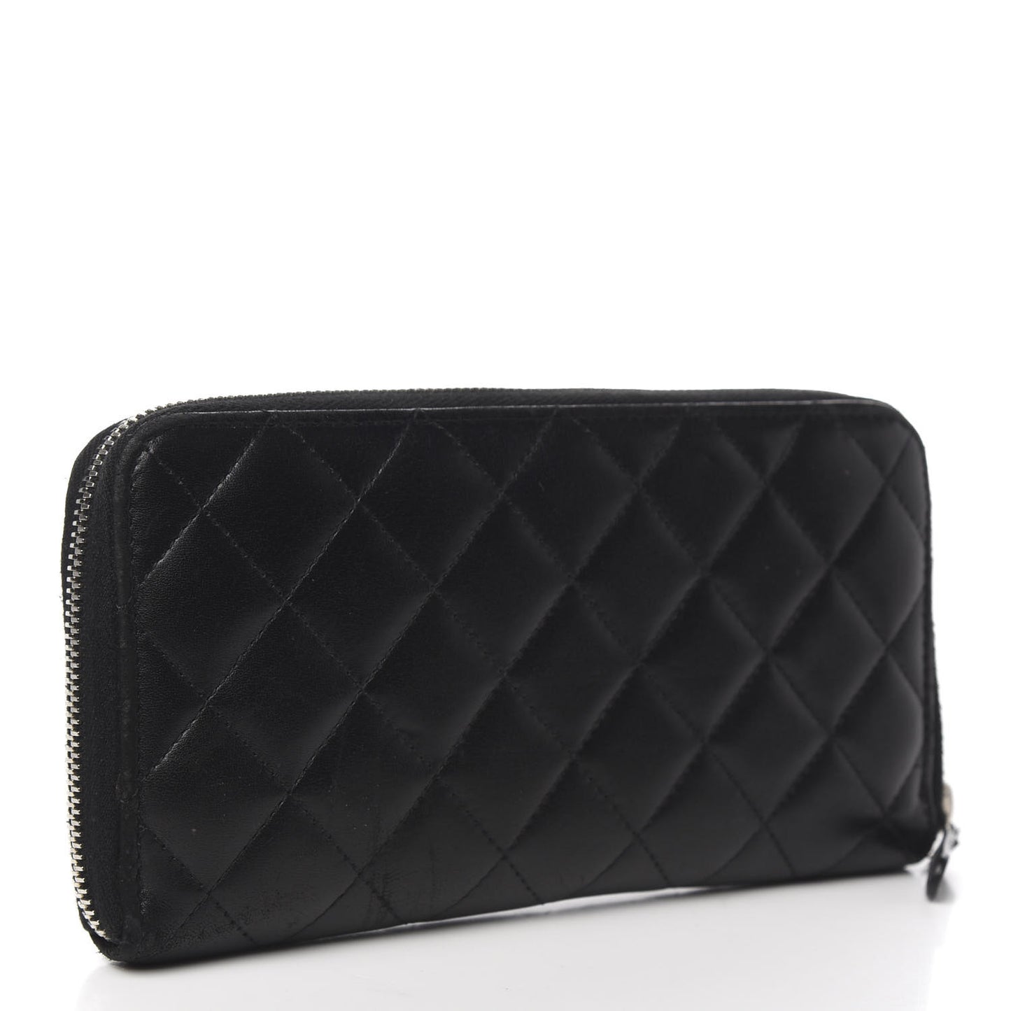 Lambskin Quilted Large Gusset Zip Around Wallet Black