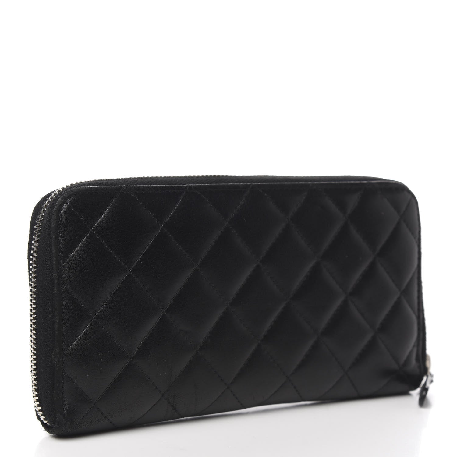 Chanel Lambskin Quilted Large Gusset Zip Around Wallet Black 2 of 9
