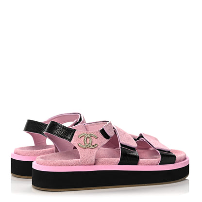 Chanel Suede Calfskin Velcro Flat Sandals 40 Light Pink 4 of 9