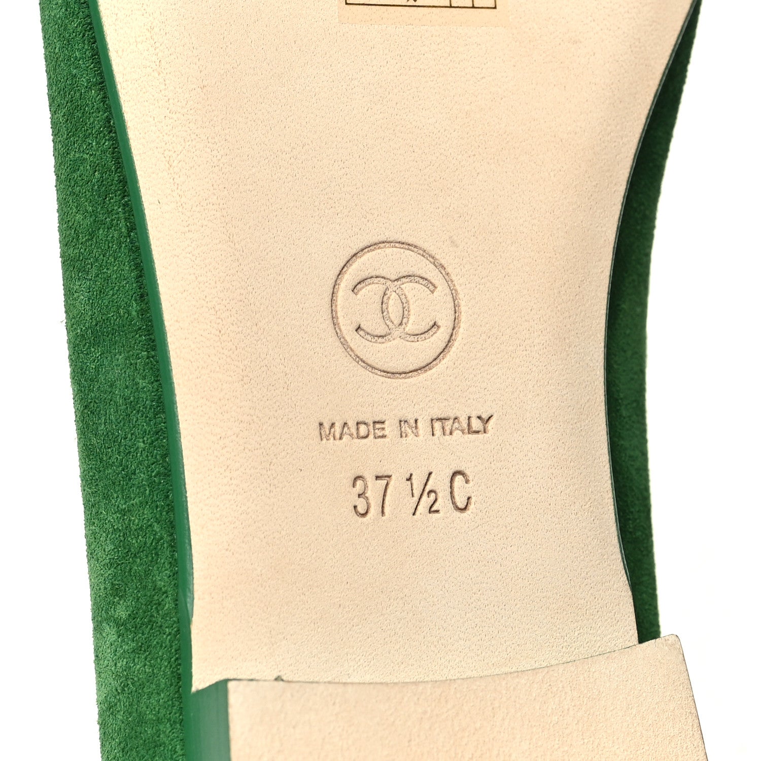 Chanel Suede Patent Cap Toe CC Ballerina Flats 37.5 Green 7 of 10