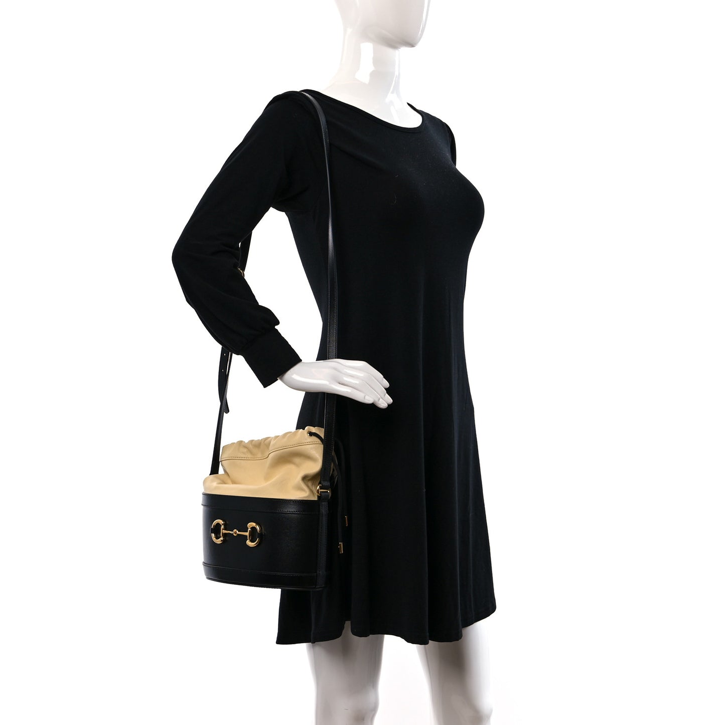 Azalea Sakai Be Green Calfskin Horsebit 1955 Drawstring Bucket Bag Black Butter