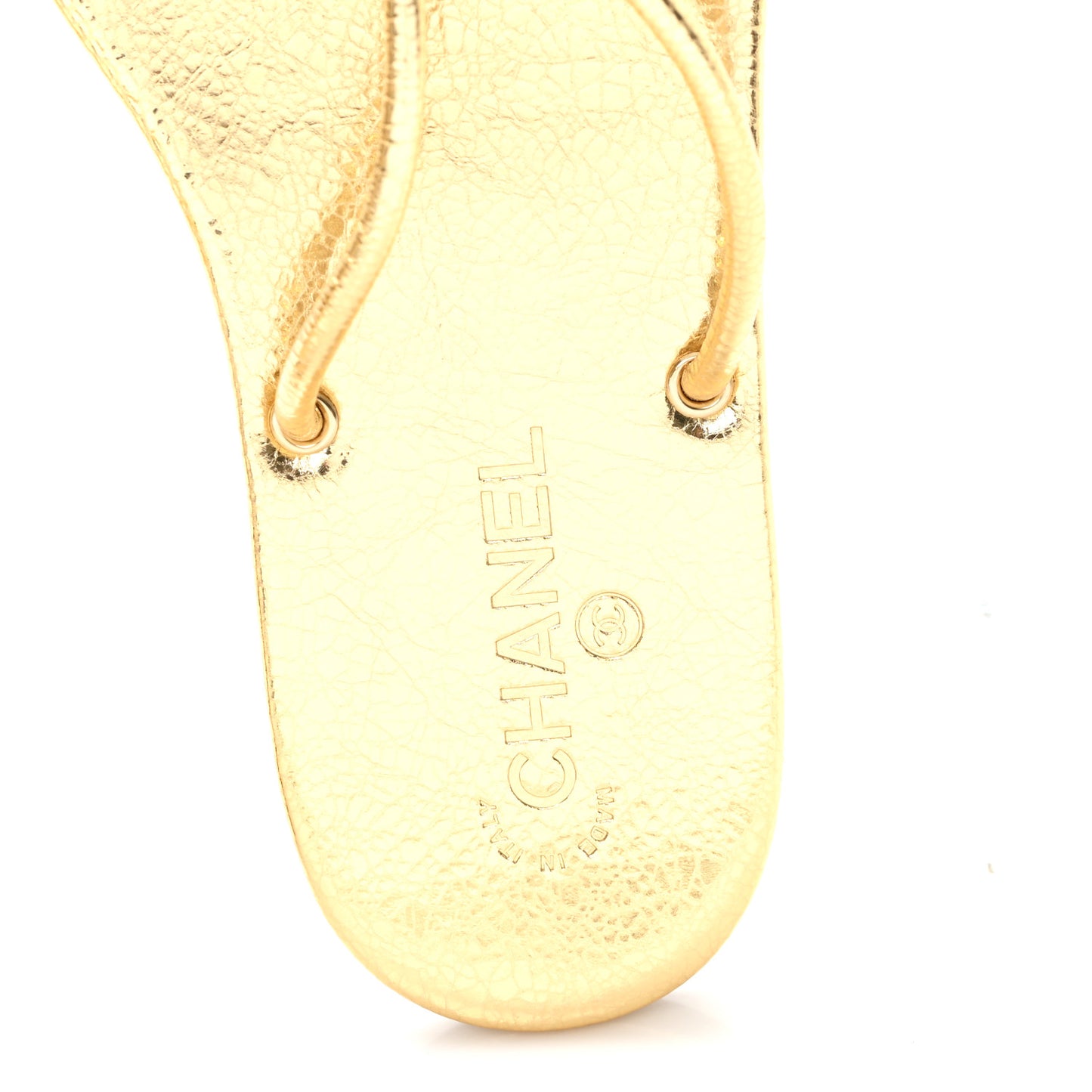 Crackled Laminated Calfskin Thong Flat Sandals 39.5 Gold