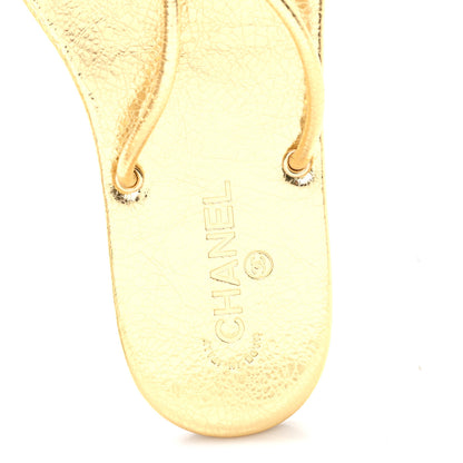 Chanel Crackled Laminated Calfskin Thong Flat Sandals 39.5 Gold 8 of 9